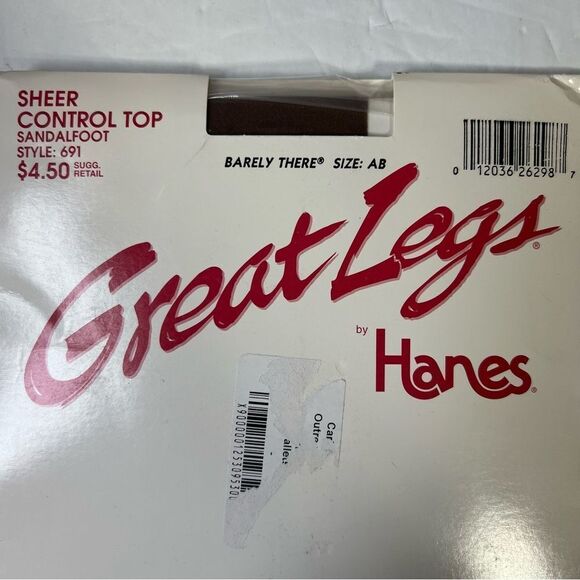 Vintage Great Legs Pantyhose BARELY THERE SIZE: AB Control Top Sandalfoot 691 - Picture 4 of 5